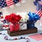4th of July Patriotic Table Decoration Set Rustic Wood Tray with 3 Pcs Mason Jar Centerpieces with String Lights 3 Pcs Artificial Colorful Flower for Independence Day Centerpiece Labor Day